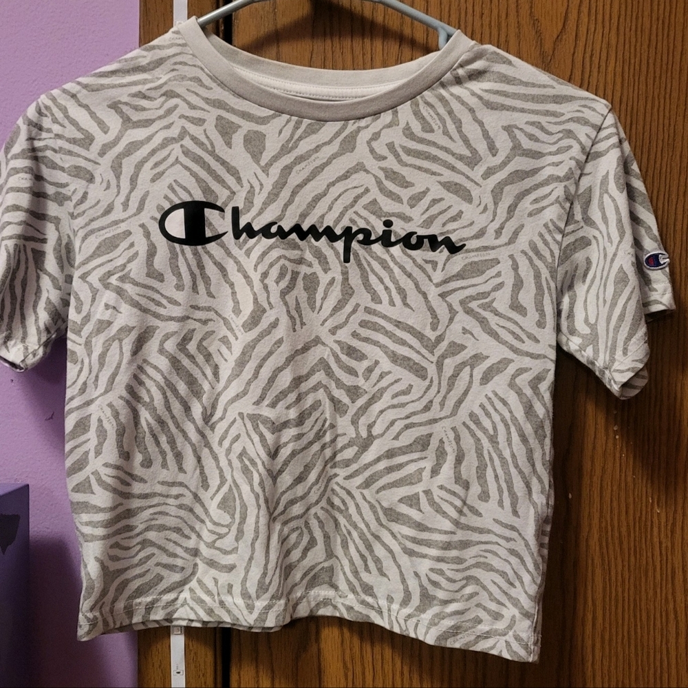 Grey and white Champion shirt